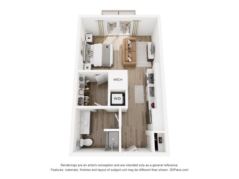 Floor plan for studio, 1 bath, 526 sqft